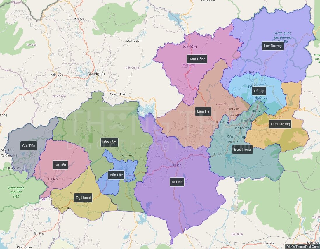 Bản đồ các huyện Lâm Đồng