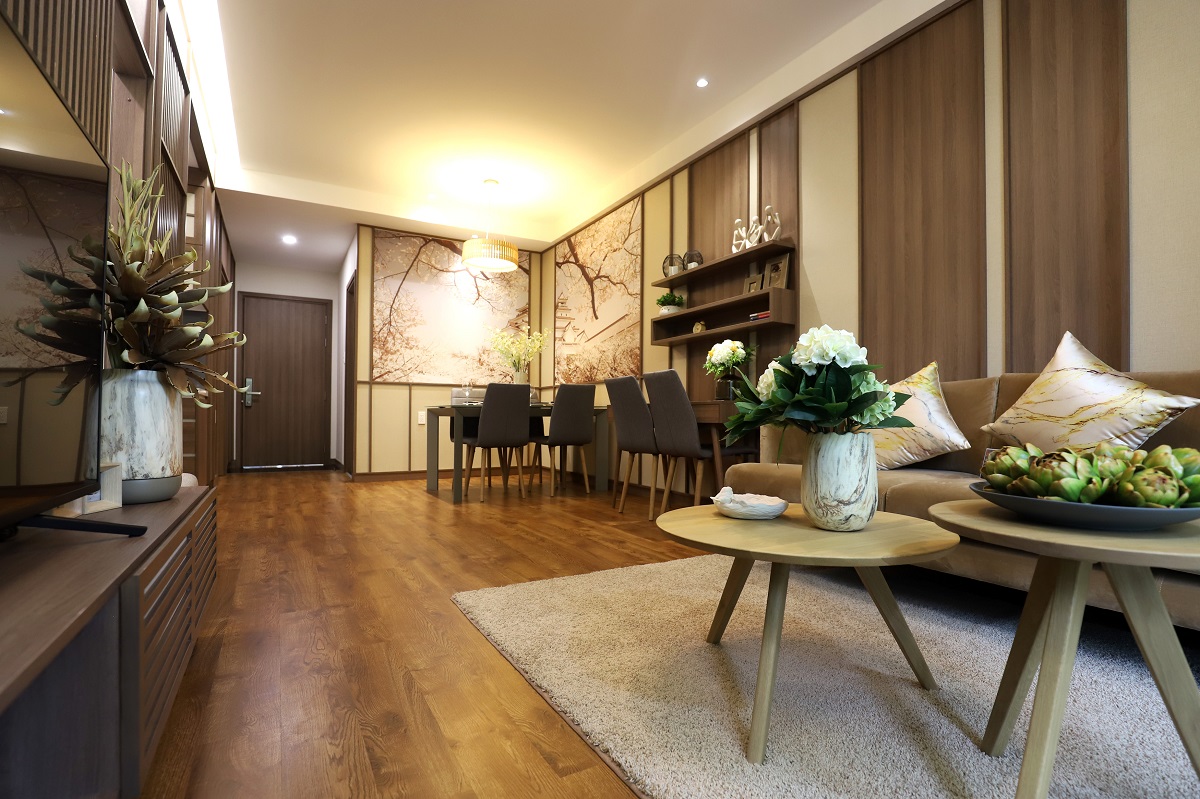 Phòng khách căn hộ mẫu 75m2 dự án Akari City 