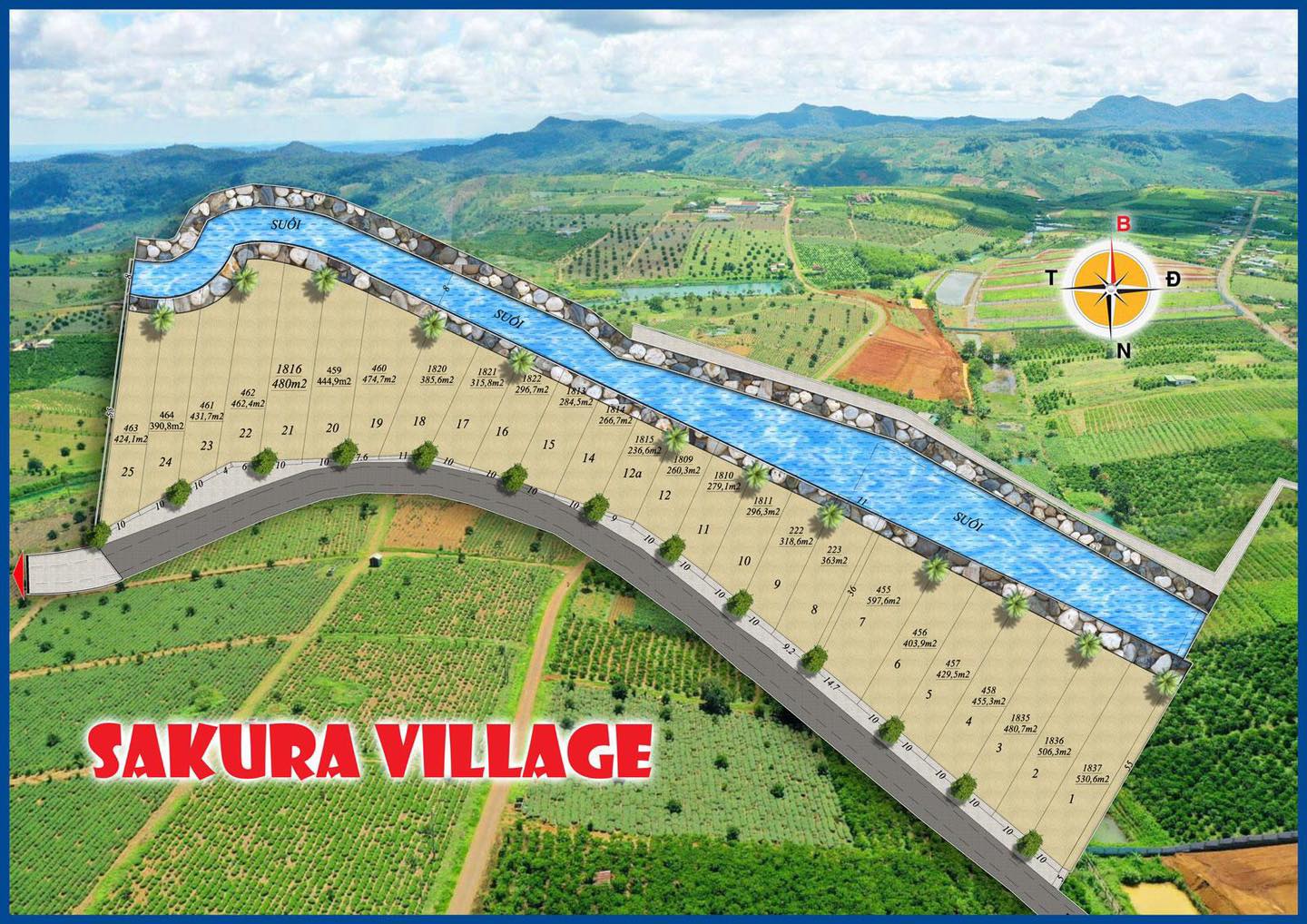 Mặt bằng chi tiết dự án Sakura Kiwuki Village Bảo Lộc