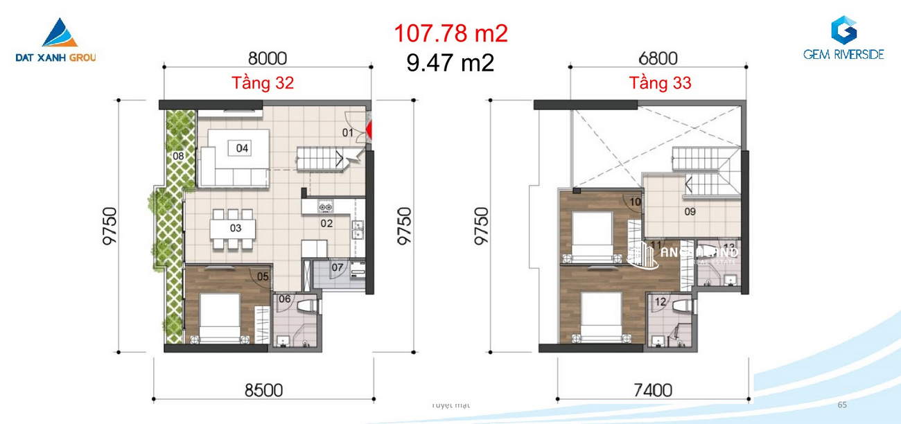 Thiết kế chi tiết căn hộ 107m2- Gem Riverside Quận 2
