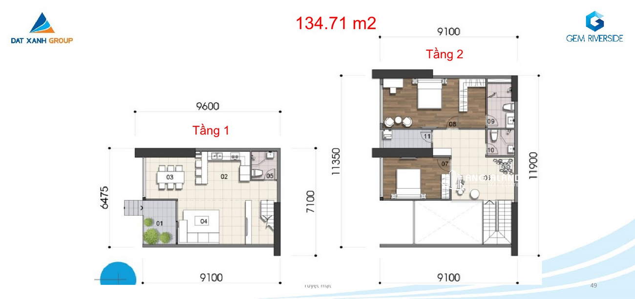 Thiết kế chi tiết căn hộ Duplex 134,7m2 -GemRiverside Quận 2