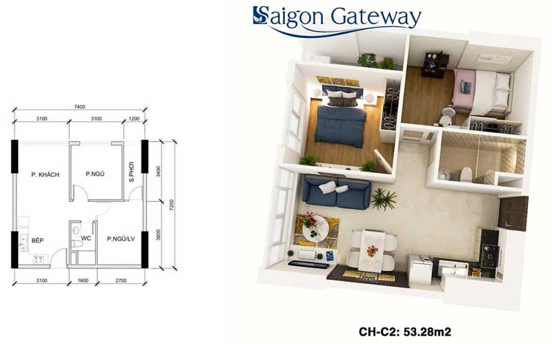Thiết kế căn hộ dự án Sài Gòn Gateway quận 9
