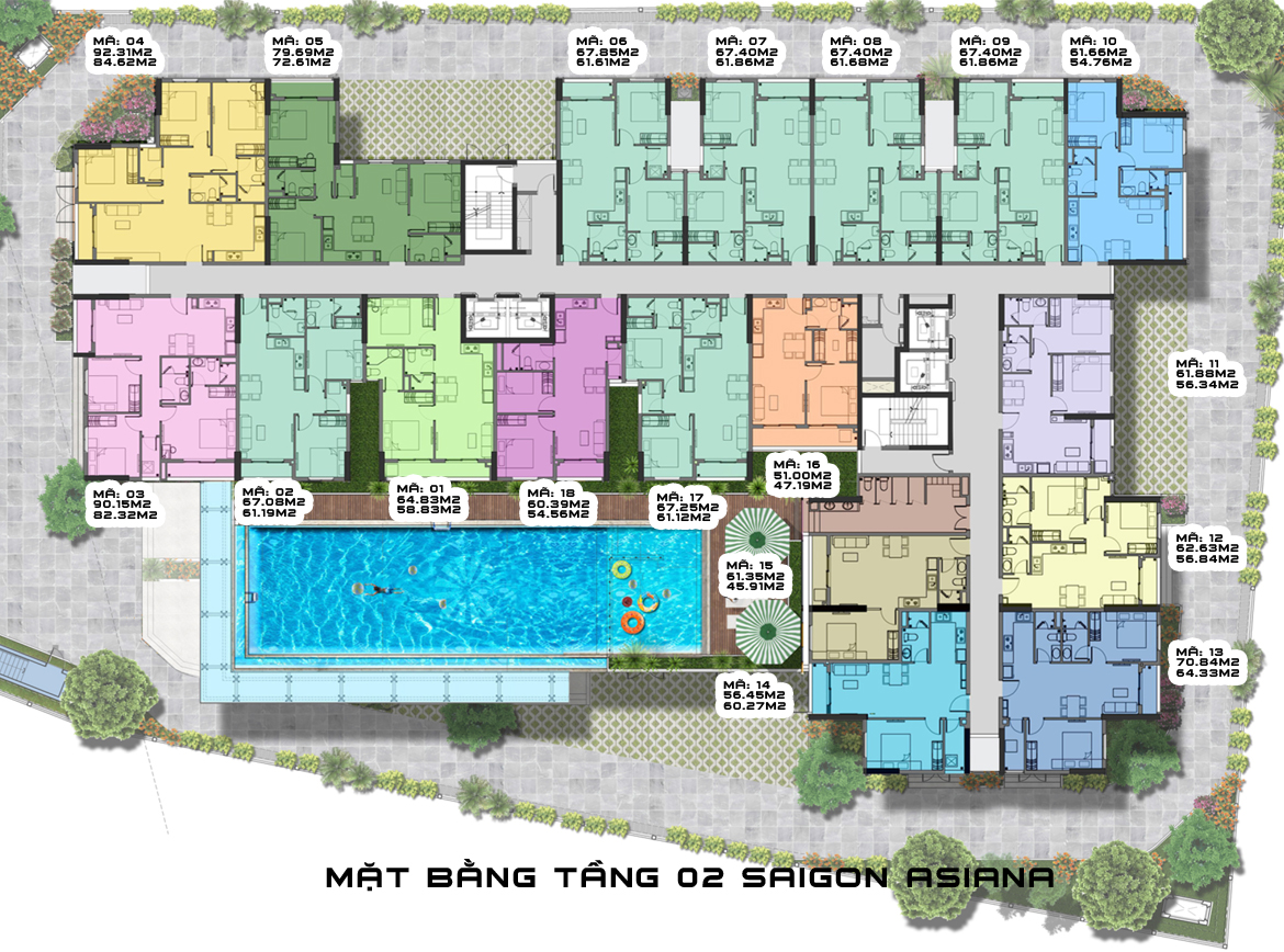 Mặt bằng chi tiết tầng 3 căn hộ Saigon Asiana