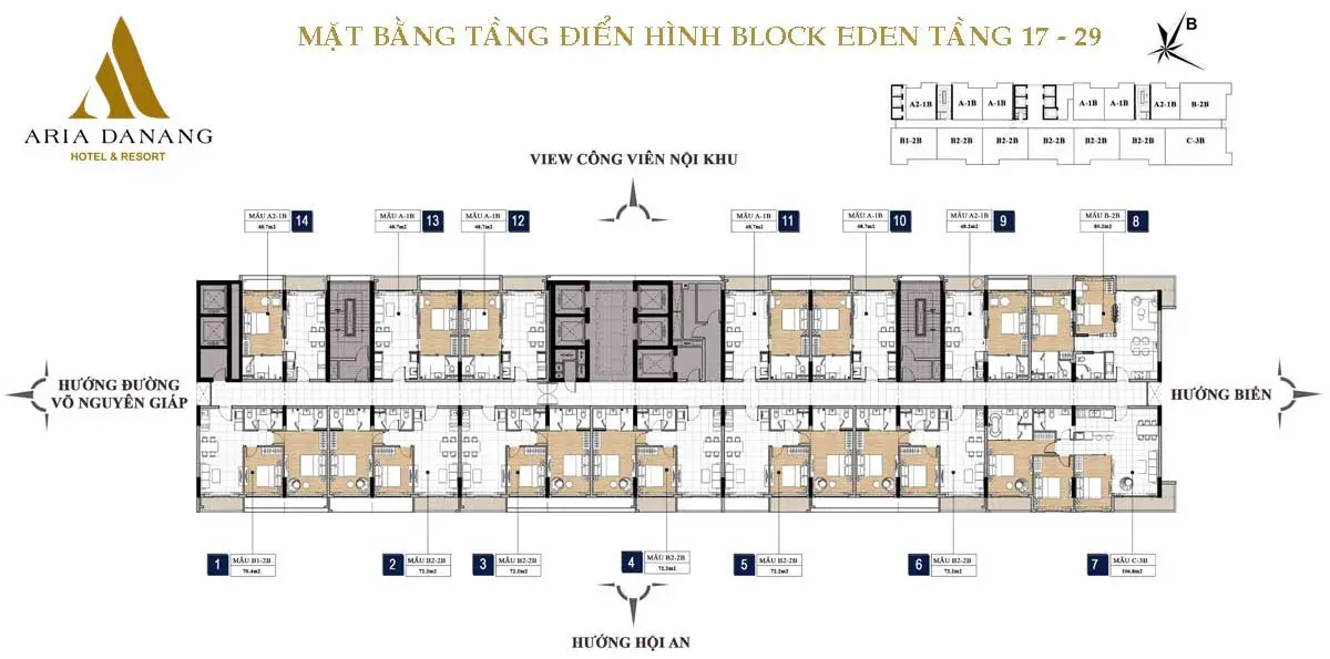 Mặt bằng tầng 17 – 29 block Eden Dự án Aria Hotel & Resort Đà Nẵng